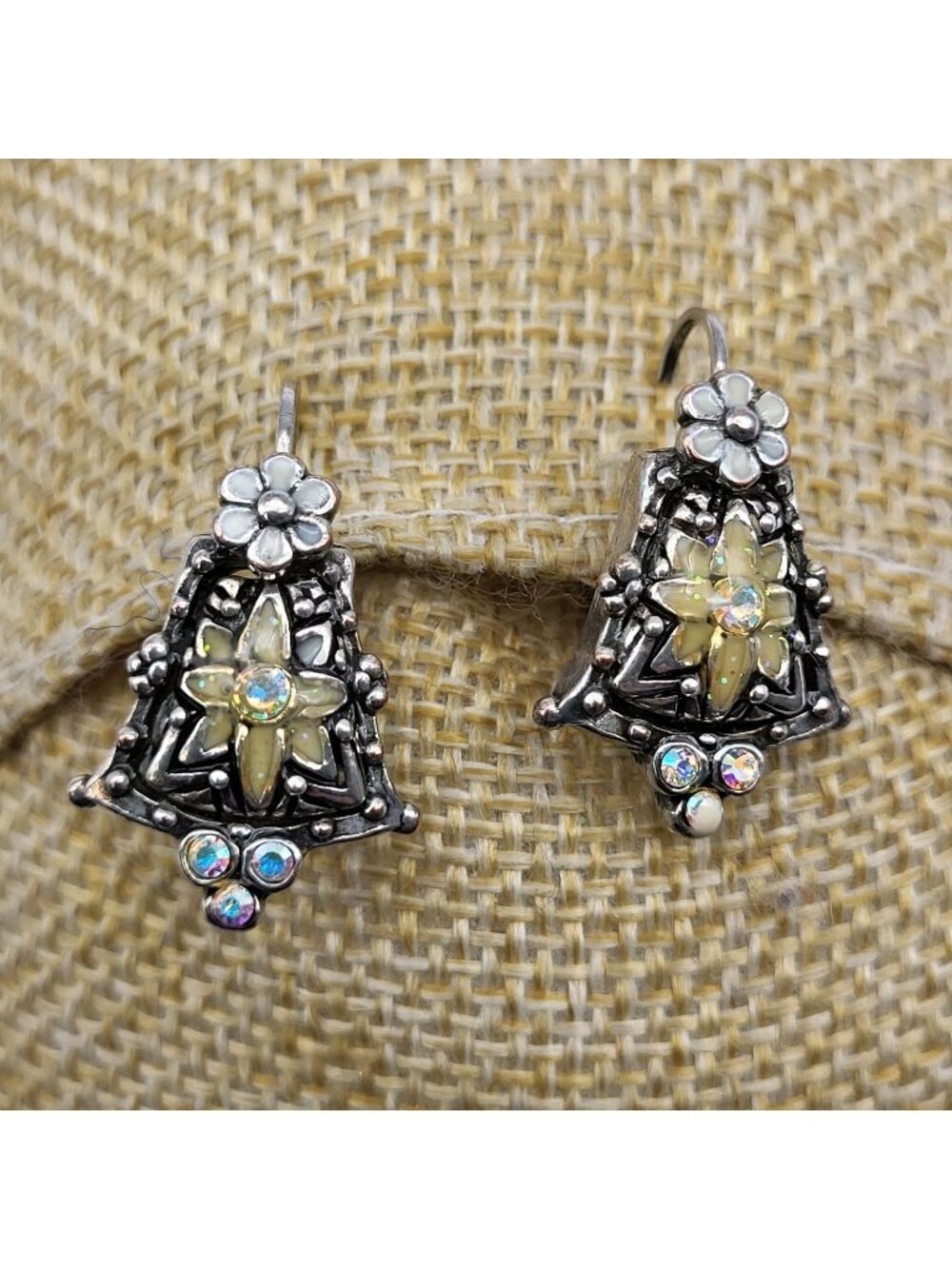L ovely Vintage Catherine Popesco Dangle Unsigned Enamel Rhinestone Earrings